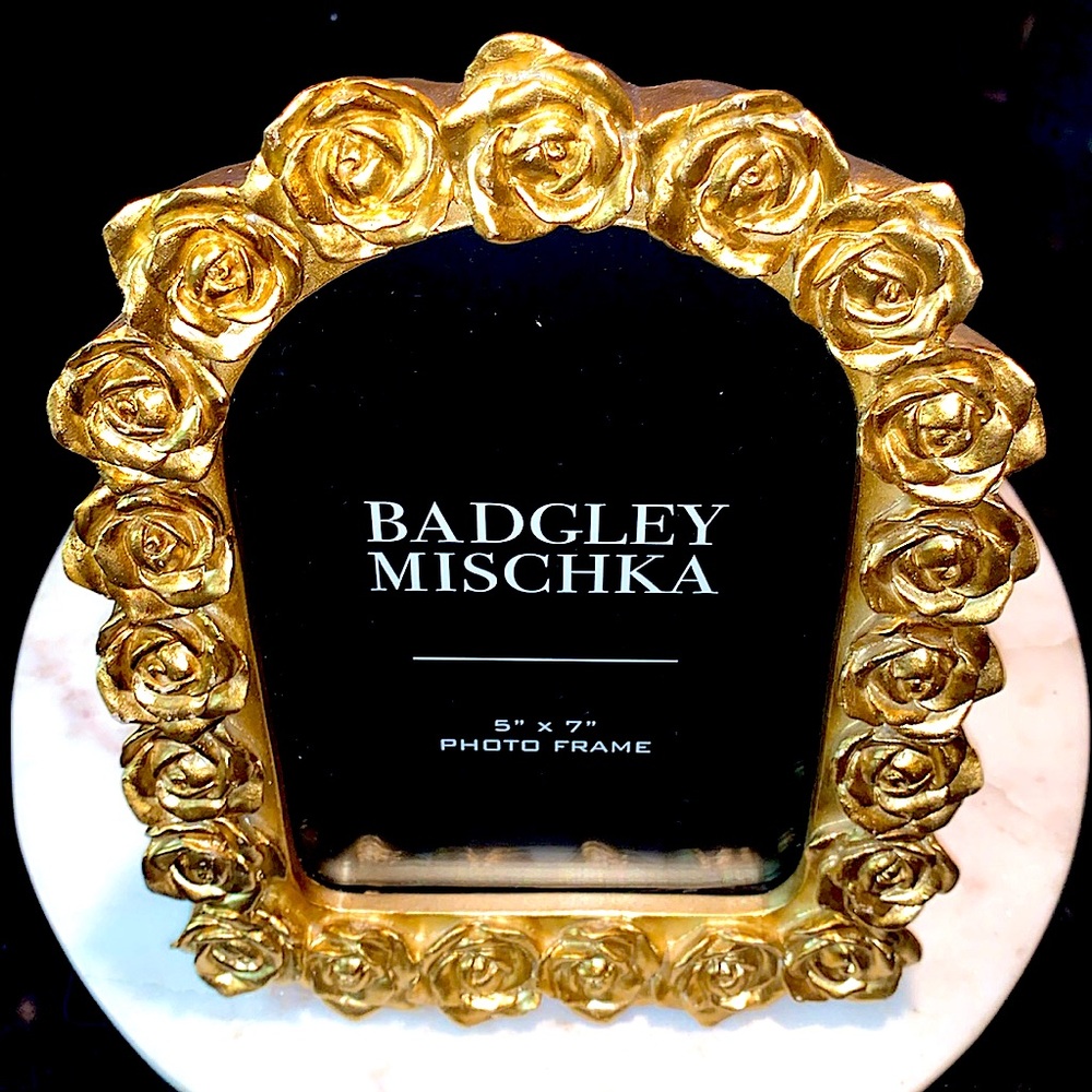 BADGLEY MISCHKA PICTURE FRAME GOLD ROSES 5 X 7 NEW